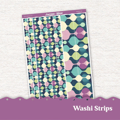 Washi Strips Stickers - 8 Inches Long - Kit 250 Retro Mid-Century Modern Purple Blue Green