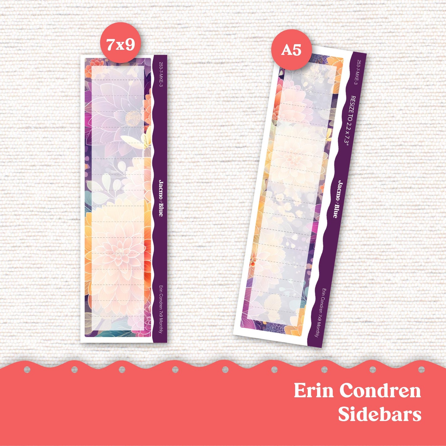 Planner Stickers 7x9 A5 Kit Monthly Planner Erin Condren Sticker Kit 253 Glassy Floral Purple Gold Coral Summer