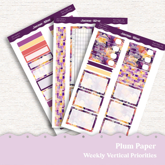 Weekly Vertical Priorities Plum Paper Kit 253 - Glassy Florals 7x9 8x11