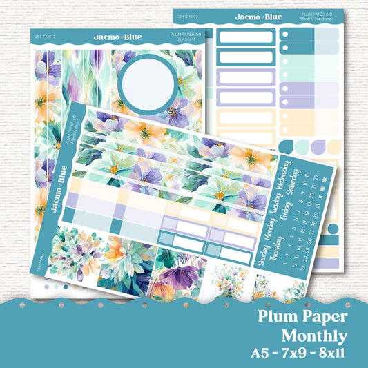 Plum Paper Monthly Sticker Kit for 8x11 7x9 A5 Planners Stickers - Kit 254 Green Yellow Purple Florals