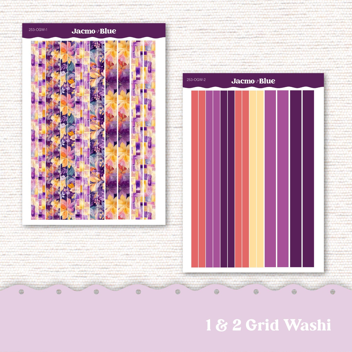 Weekly Planner Sticker Kit Vertical Planner Stickers Kit 253 Glassy Florals Purple, Gold, Coral Purple Standard Vertical 1.5" Columns A5