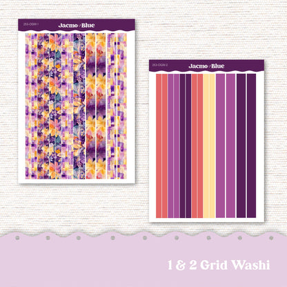 Weekly Planner Sticker Kit Vertical Planner Stickers Kit 253 Glassy Florals Purple, Gold, Coral Purple Standard Vertical 1.5" Columns A5