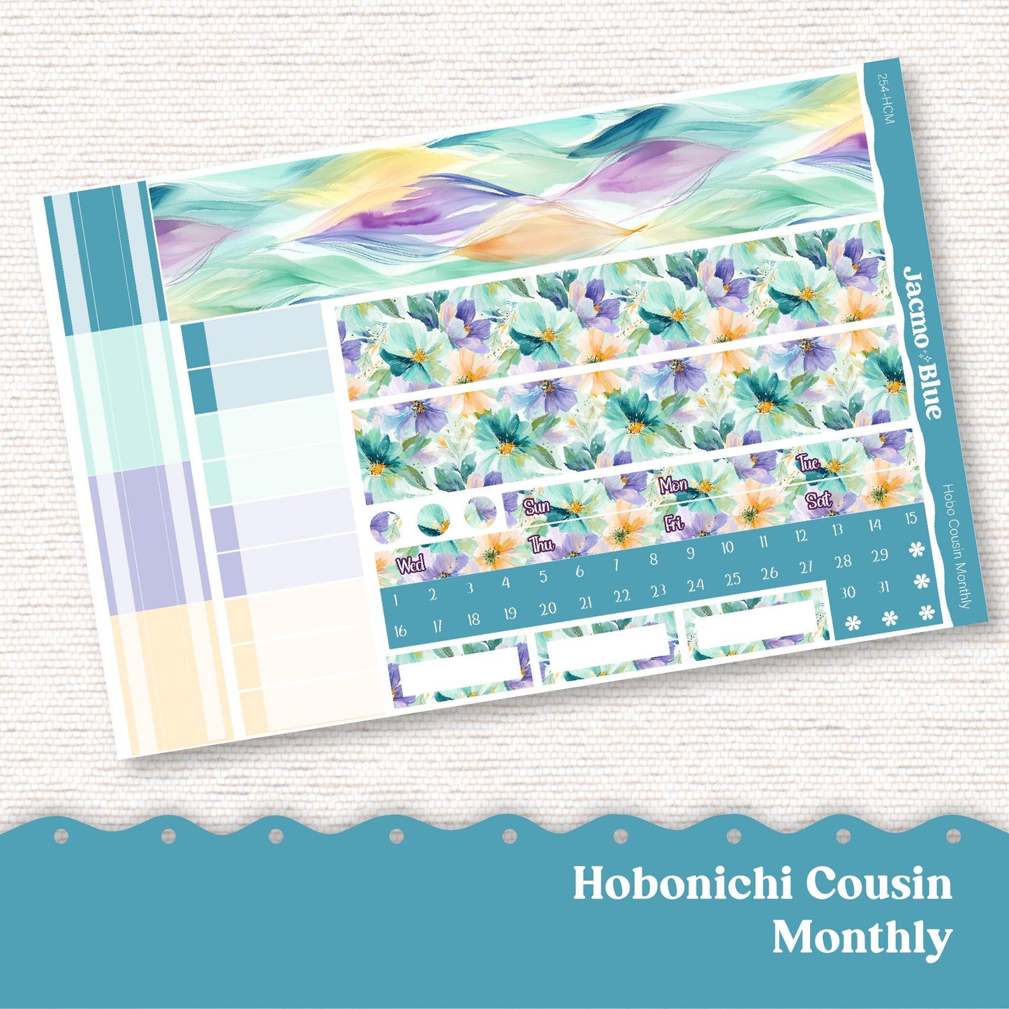 Kit 254 Hobonichi Cousin Monthly Planner Stickers Green Yellow Purple