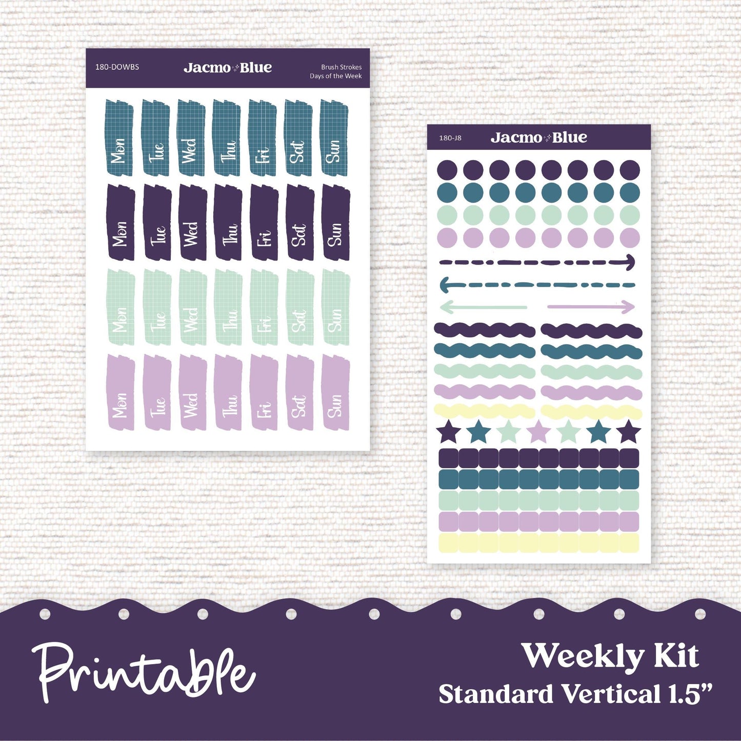 PRINTABLE Weekly Sticker Kit Vertical Planner - Silhouette Cricut Transparent PNG Files 180P Vintage Kimono