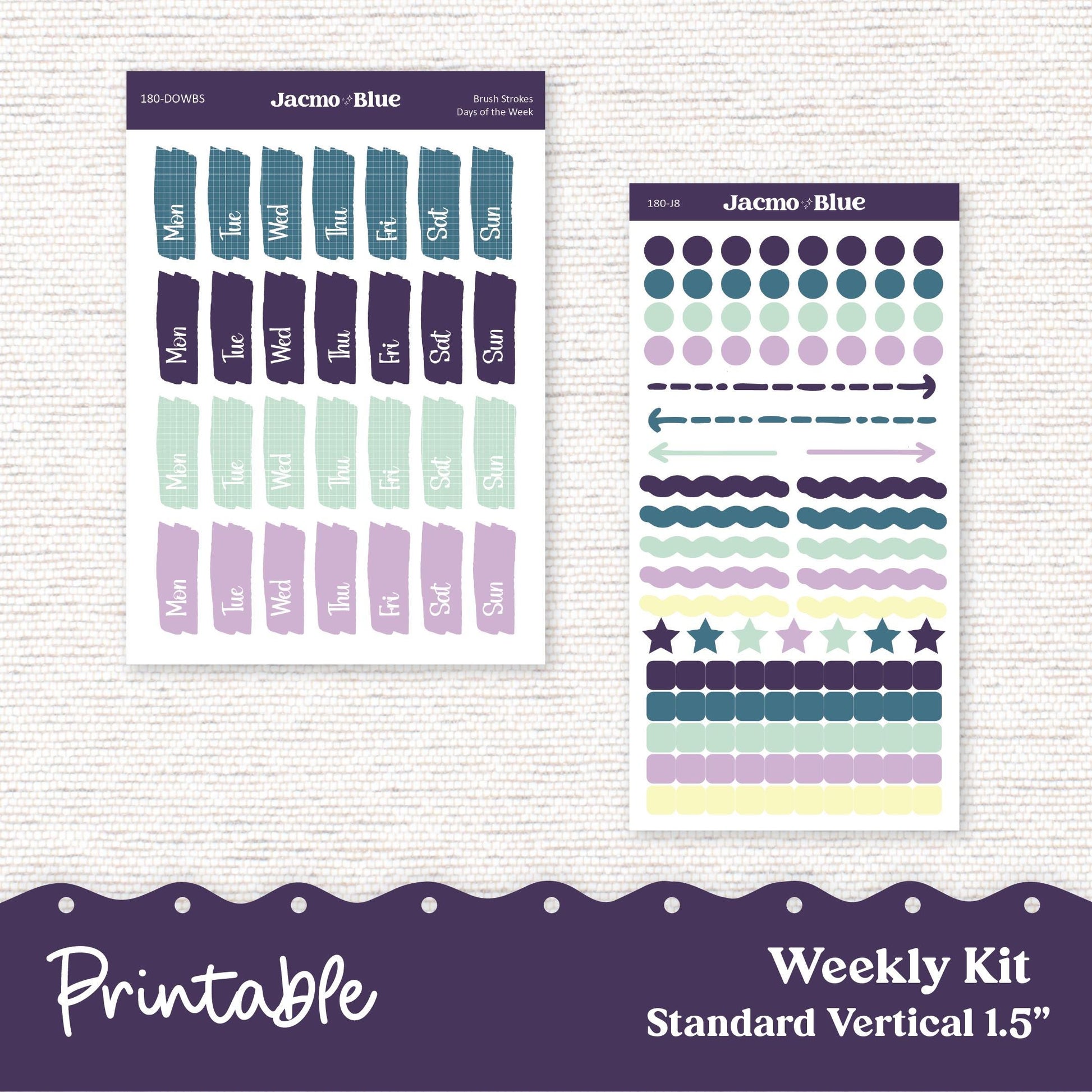PRINTABLE Weekly Sticker Kit Vertical Planner - Silhouette Cricut Transparent PNG Files 180P Vintage Kimono