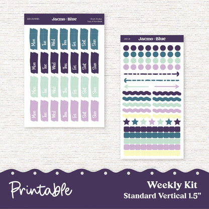 PRINTABLE Weekly Sticker Kit Vertical Planner - Silhouette Cricut Transparent PNG Files 180P Vintage Kimono