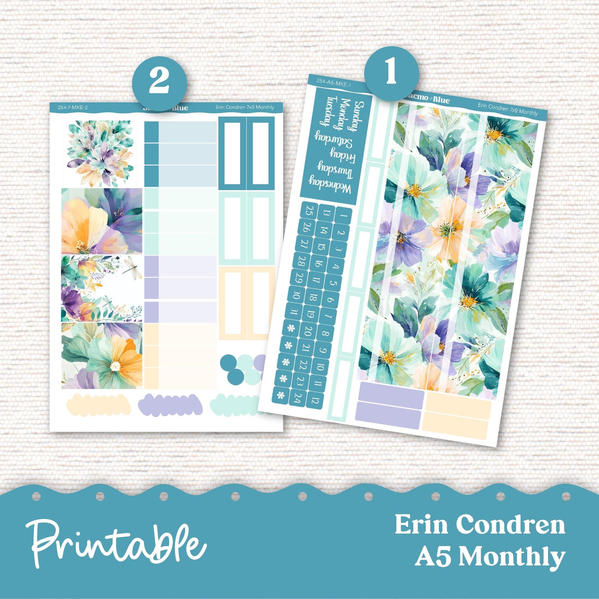 PRINTABLE Monthly Planner Stickers for Erin Condren 7x9 and A5 - Print and Cut Silhouette and Cricut - 254P