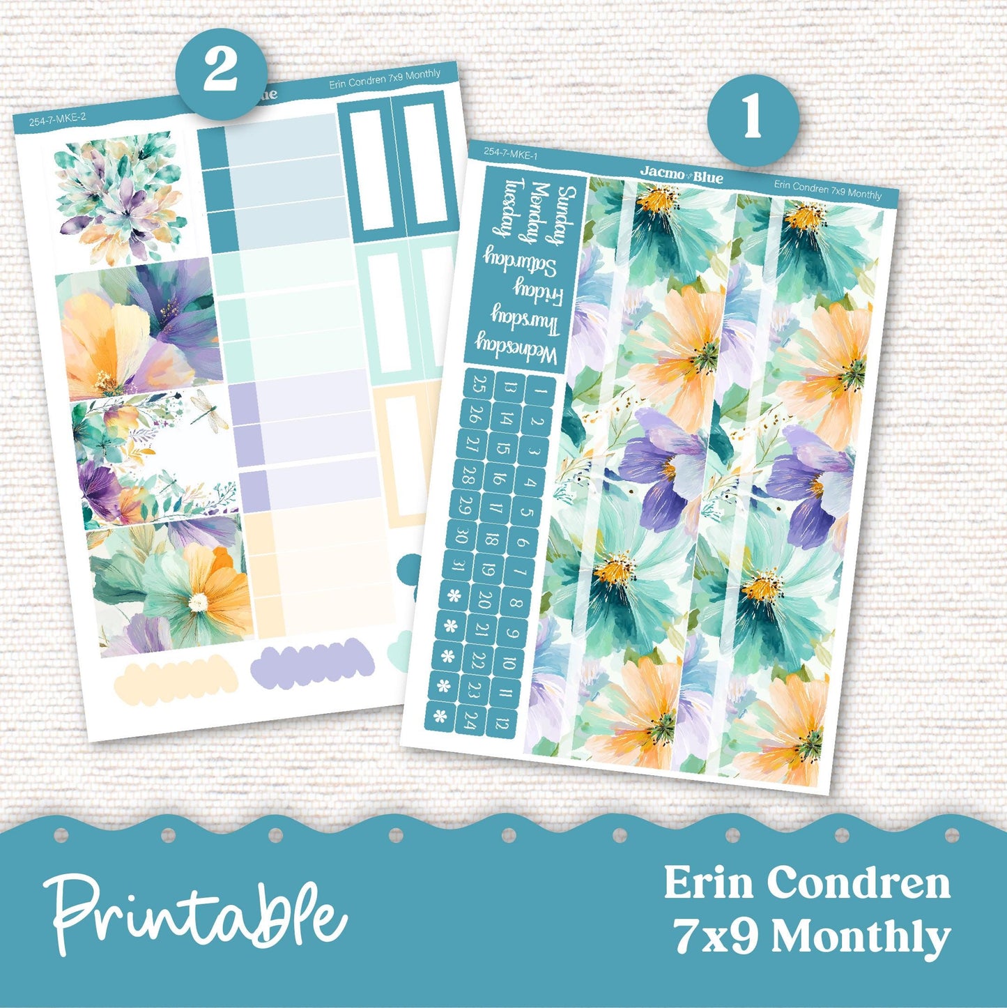 PRINTABLE Monthly Planner Stickers for Erin Condren 7x9 and A5 - Print and Cut Silhouette and Cricut - 254P