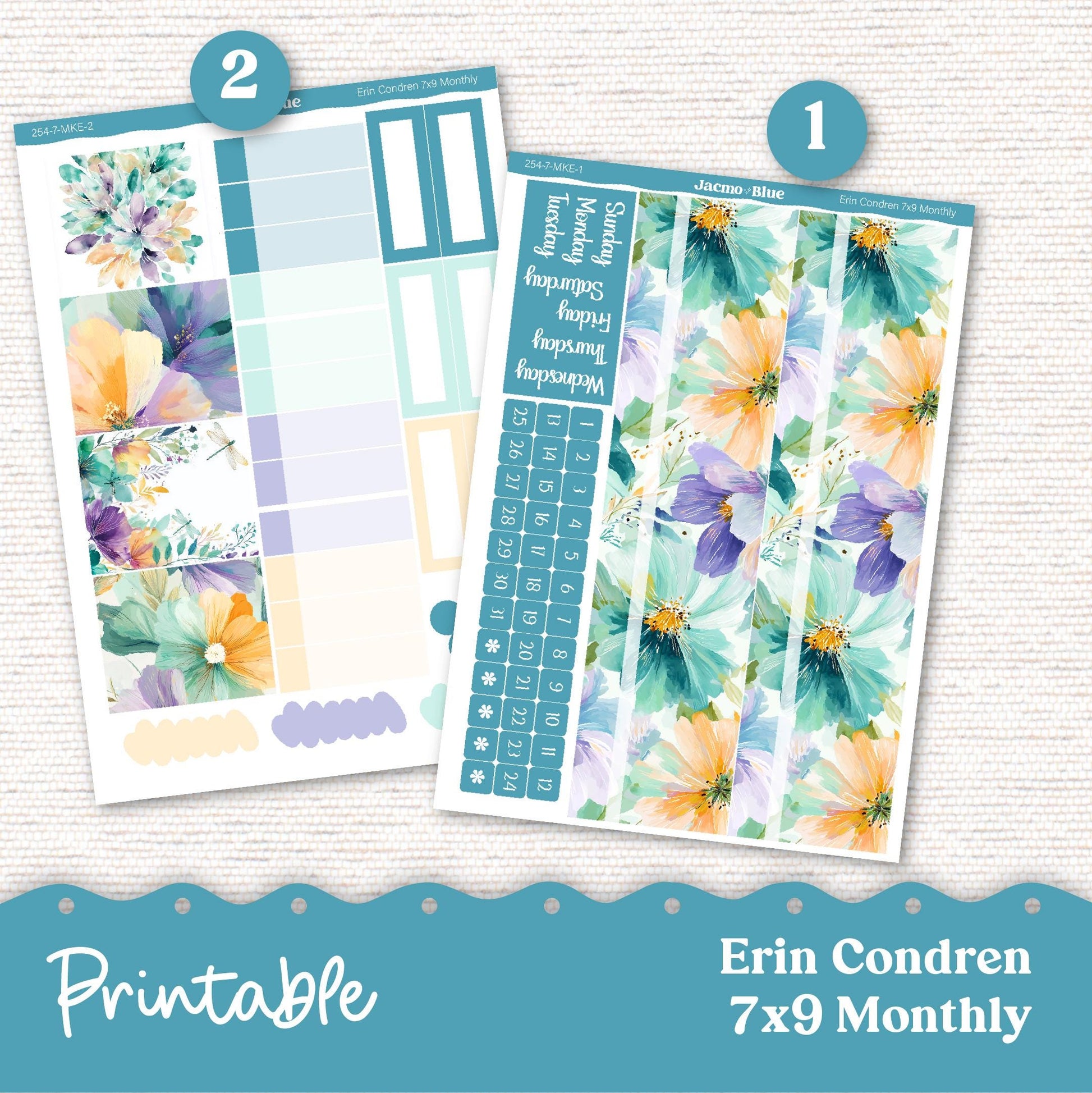 PRINTABLE Monthly Planner Stickers for Erin Condren 7x9 and A5 - Print and Cut Silhouette and Cricut - 254P