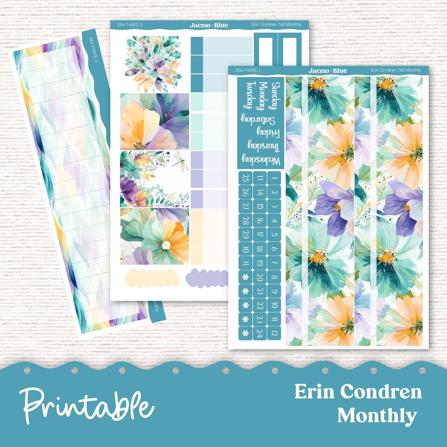 PRINTABLE Monthly Planner Stickers for Erin Condren 7x9 and A5 - Print and Cut Silhouette and Cricut - 254P