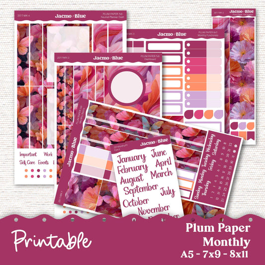Plum Paper Planner PRINTABLE Monthly Stickers 8x11 7x9 A5 Print and Cut - 257P Bright Butterflies