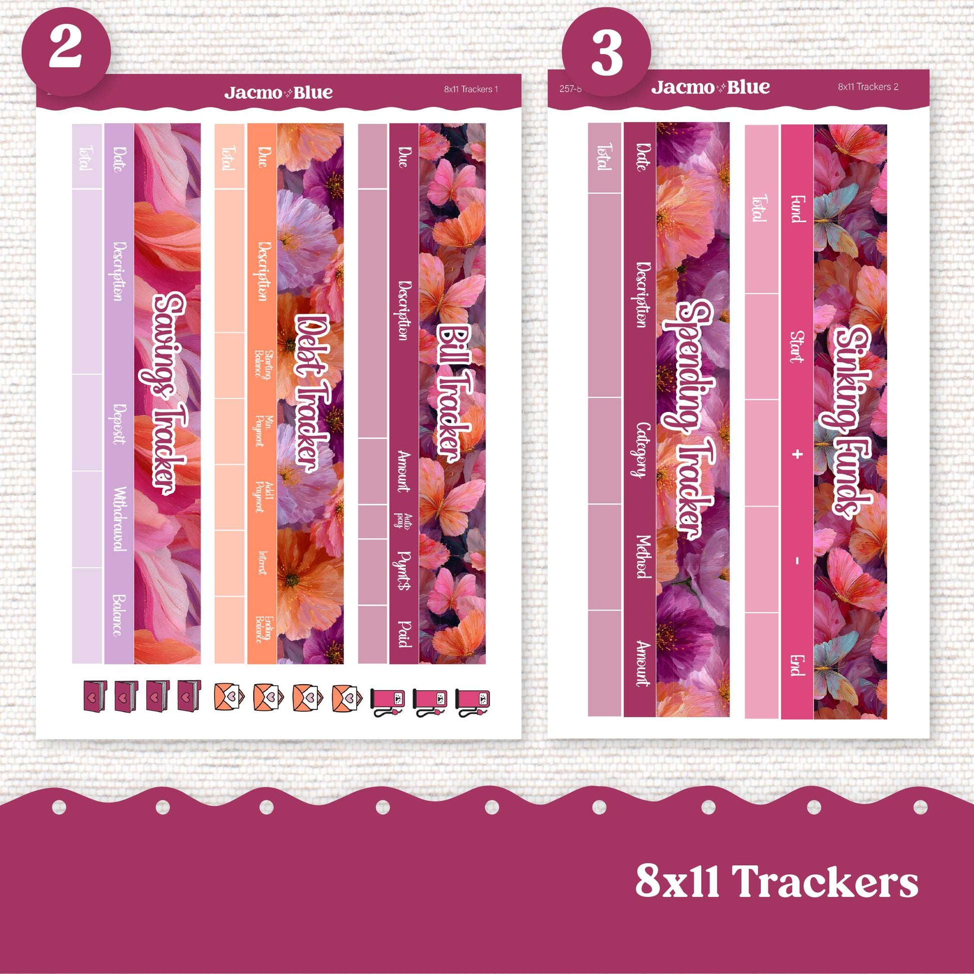 8x11 Budget Planner Sticker Kit Budget by Paycheck Trackers - Kit 257 Bright Butterflies