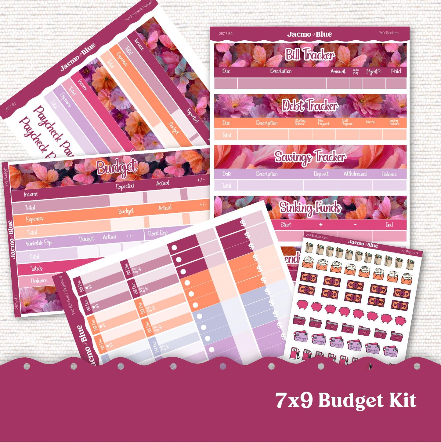 7x9 Budget Planner Sticker Kit Budget by Paycheck Trackers - Kit 257 Bright Butterflies