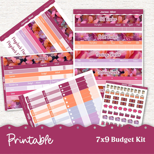 Printable 7x9 Budget Planner Sticker Kit Budget by Paycheck Trackers - Kit 257P Bright Butterflies
