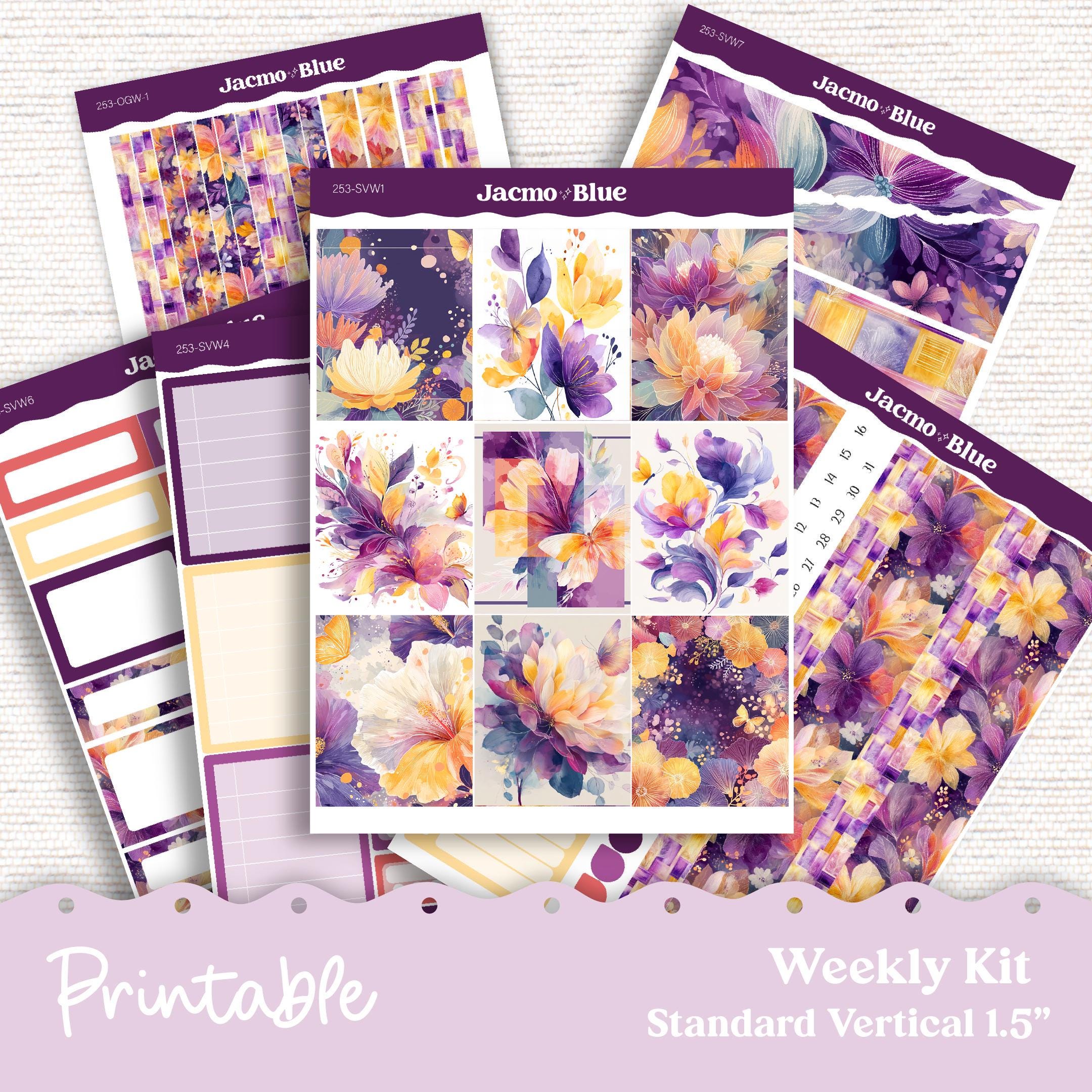 253P PRINTABLE Standard Weekly Sticker Kit Vertical Planner Stickers E ...