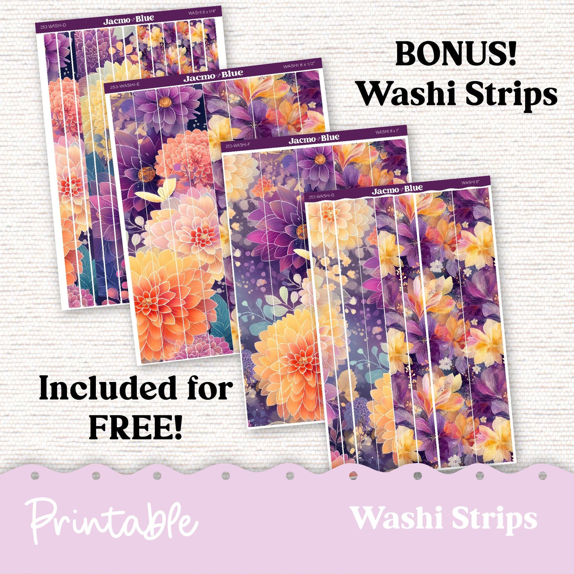 253P PRINTABLE Hobonichi Weekly Sticker Kit Cousin & Weeks Planner Stickers - Silhouette Cricut Transparent PNG Files 253P Glassy Florals