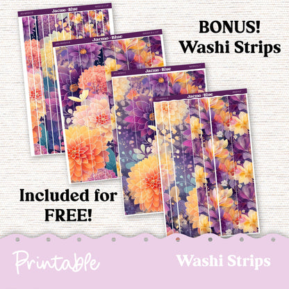 253P PRINTABLE Hobonichi Weekly Sticker Kit Cousin & Weeks Planner Stickers - Silhouette Cricut Transparent PNG Files 253P Glassy Florals