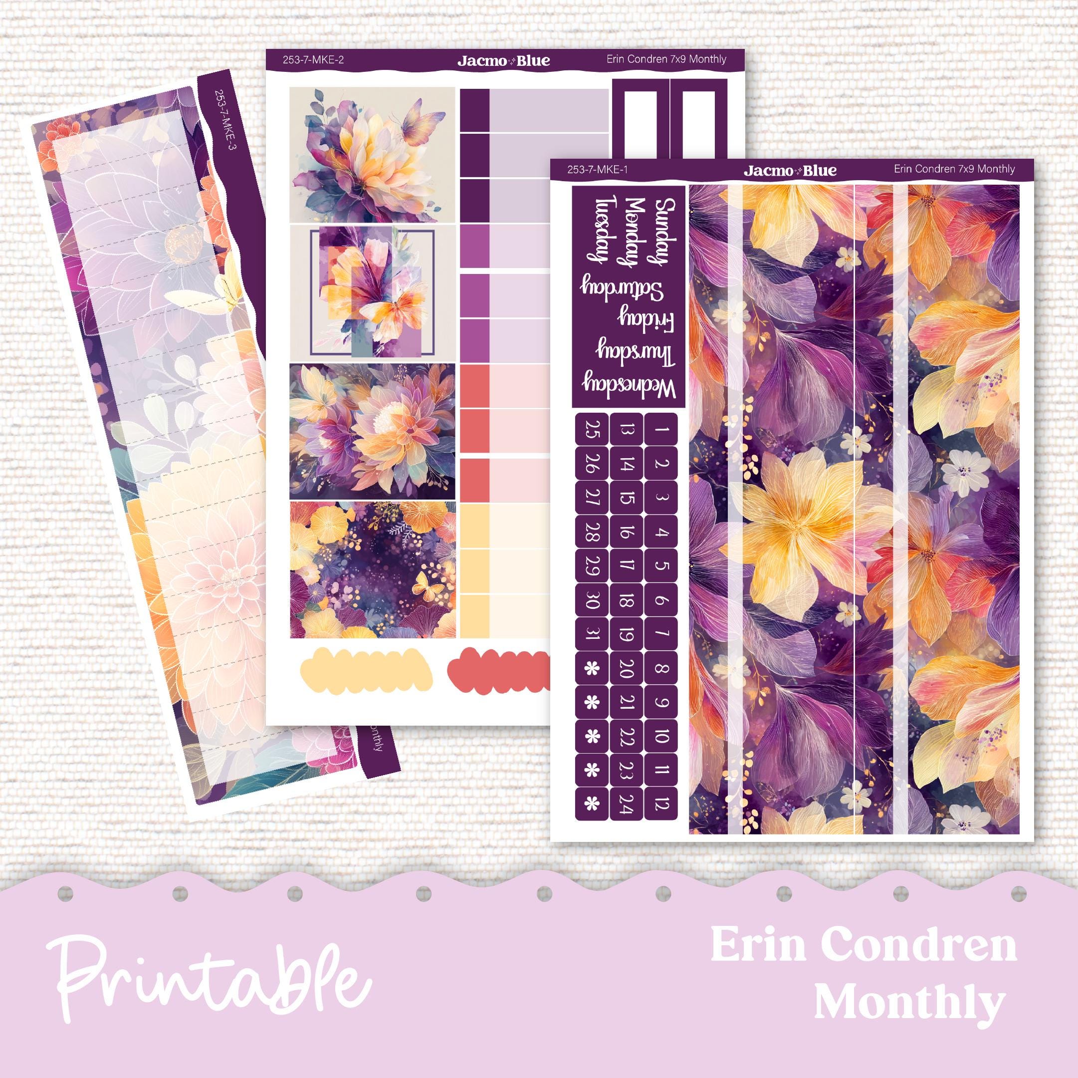 PRINTABLE Monthly Planner Stickers for Erin Condren 7x9 and A5 - Print ...