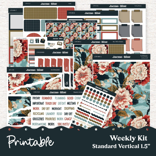 PRINTABLE Weekly Sticker Kit Vertical Planner - Silhouette Cricut Transparent PNG Files 179P Vintage Kimono