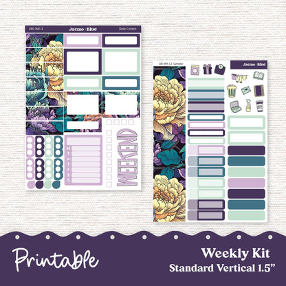 PRINTABLE Weekly Sticker Kit Vertical Planner - Silhouette Cricut Transparent PNG Files 180P Vintage Kimono