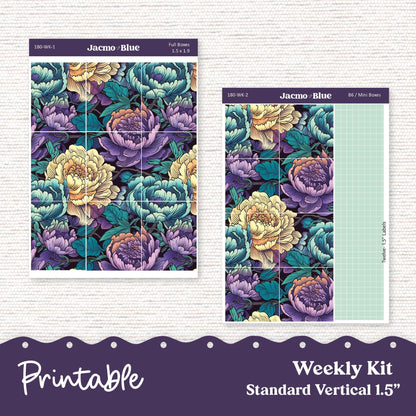 PRINTABLE Weekly Sticker Kit Vertical Planner - Silhouette Cricut Transparent PNG Files 180P Vintage Kimono