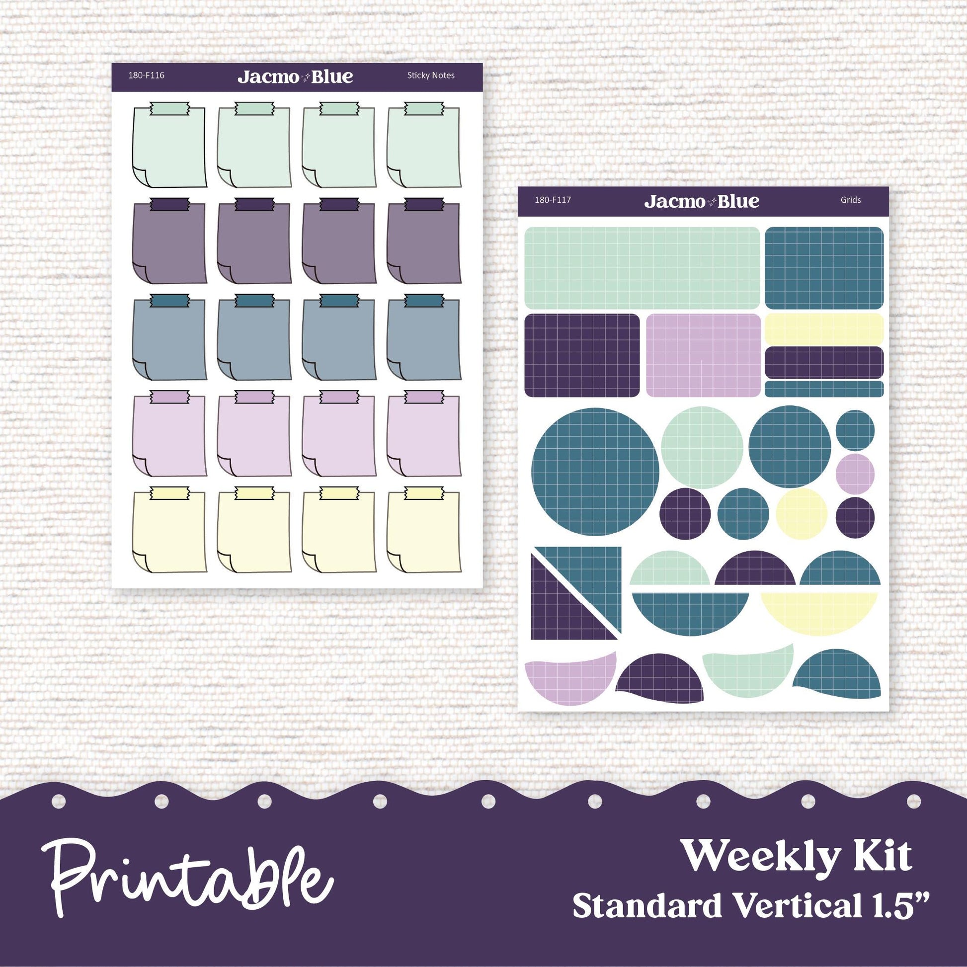 PRINTABLE Weekly Sticker Kit Vertical Planner - Silhouette Cricut Transparent PNG Files 180P Vintage Kimono