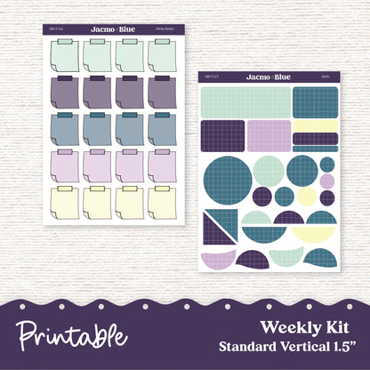 PRINTABLE Weekly Sticker Kit Vertical Planner - Silhouette Cricut Transparent PNG Files 180P Vintage Kimono