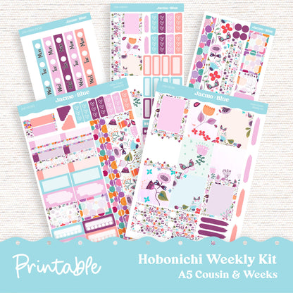 PRINTABLE Hobonichi Weekly Sticker Kit Cousin & Weeks Planner Stickers - Silhouette Cricut Transparent PNG Files 258P Lavender Doodle