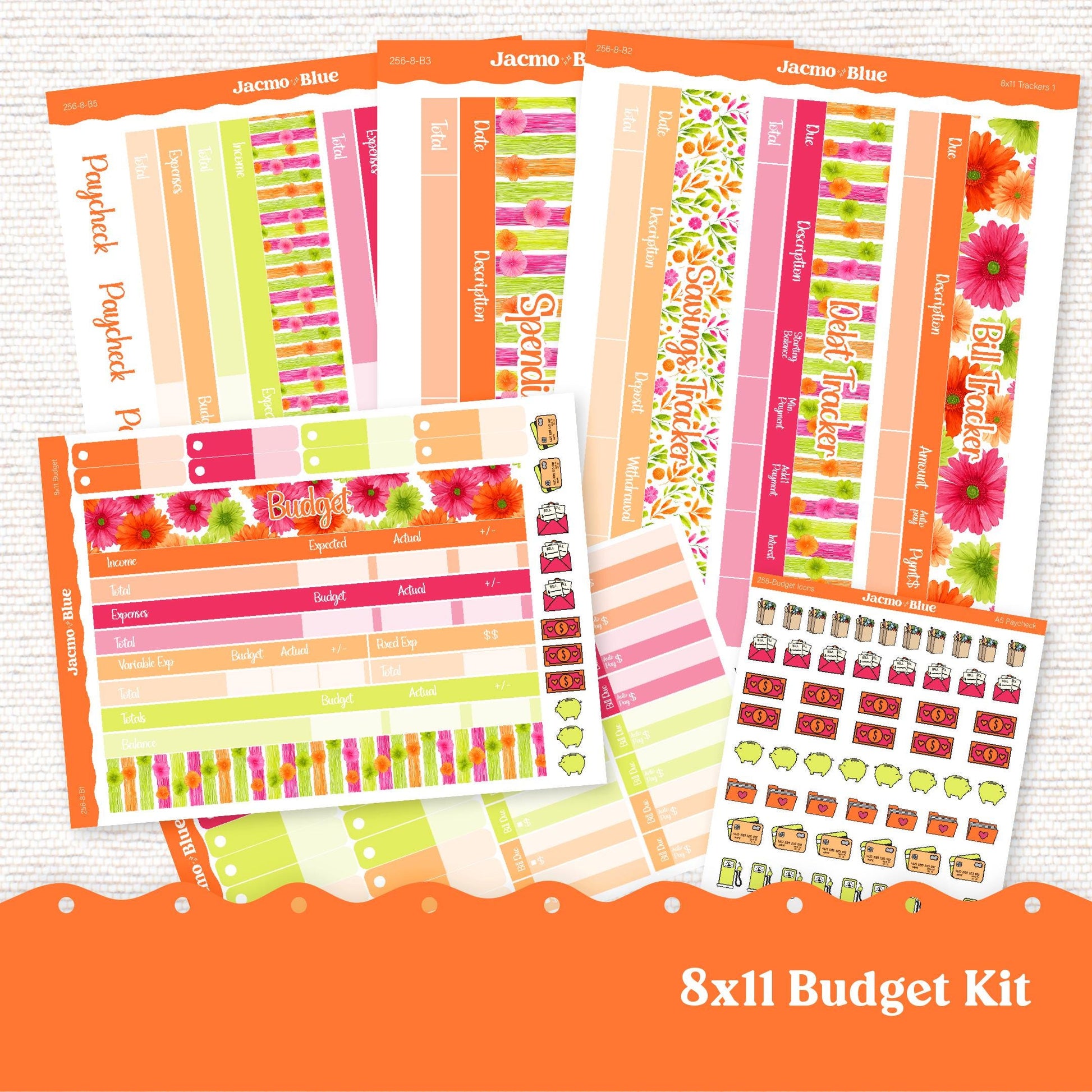 8x11 Budget Planner Sticker Kit Budget by Paycheck Trackers - Kit 256 Bright Gerber Daisies
