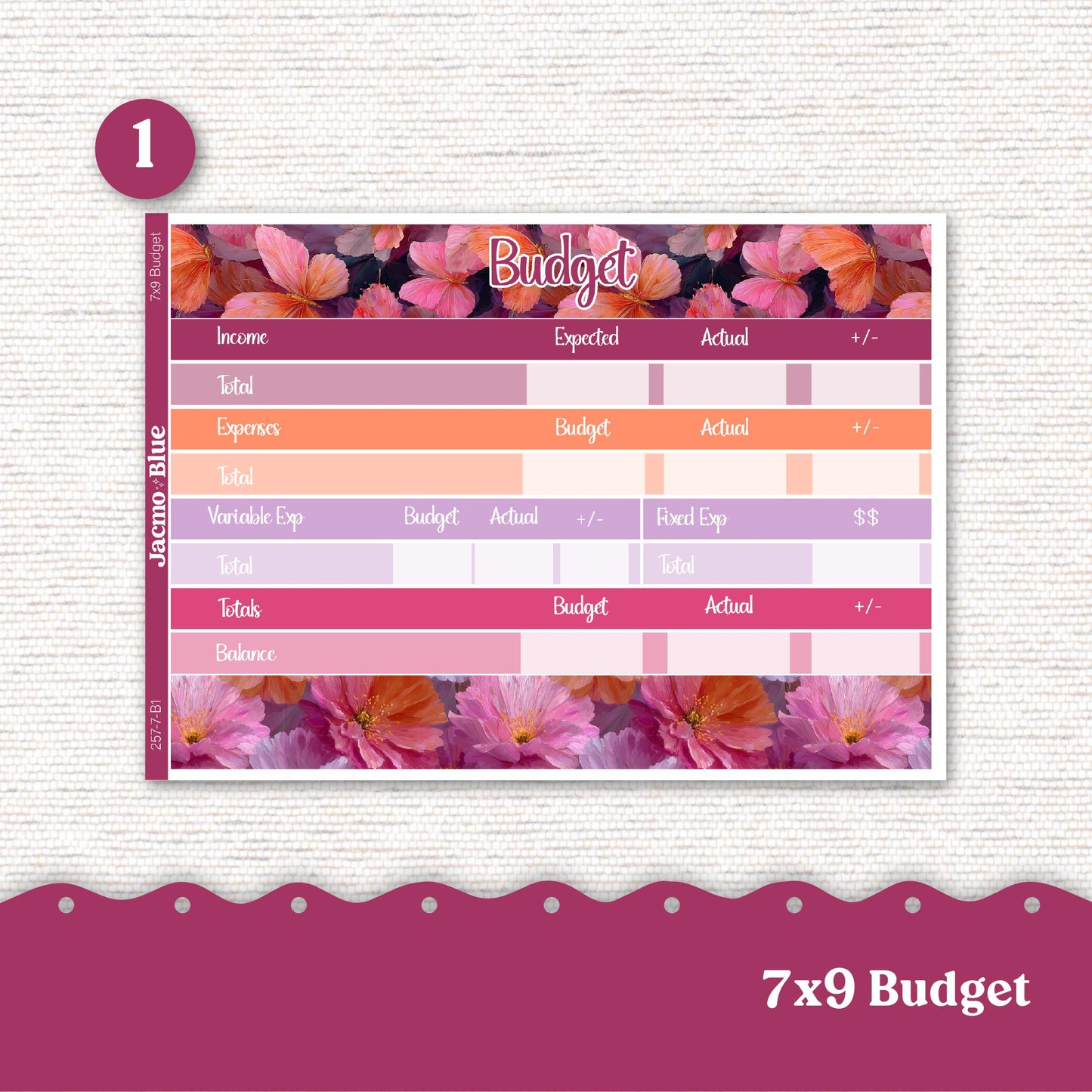 7x9 Budget Planner Sticker Kit Budget by Paycheck Trackers - Kit 257 Bright Butterflies