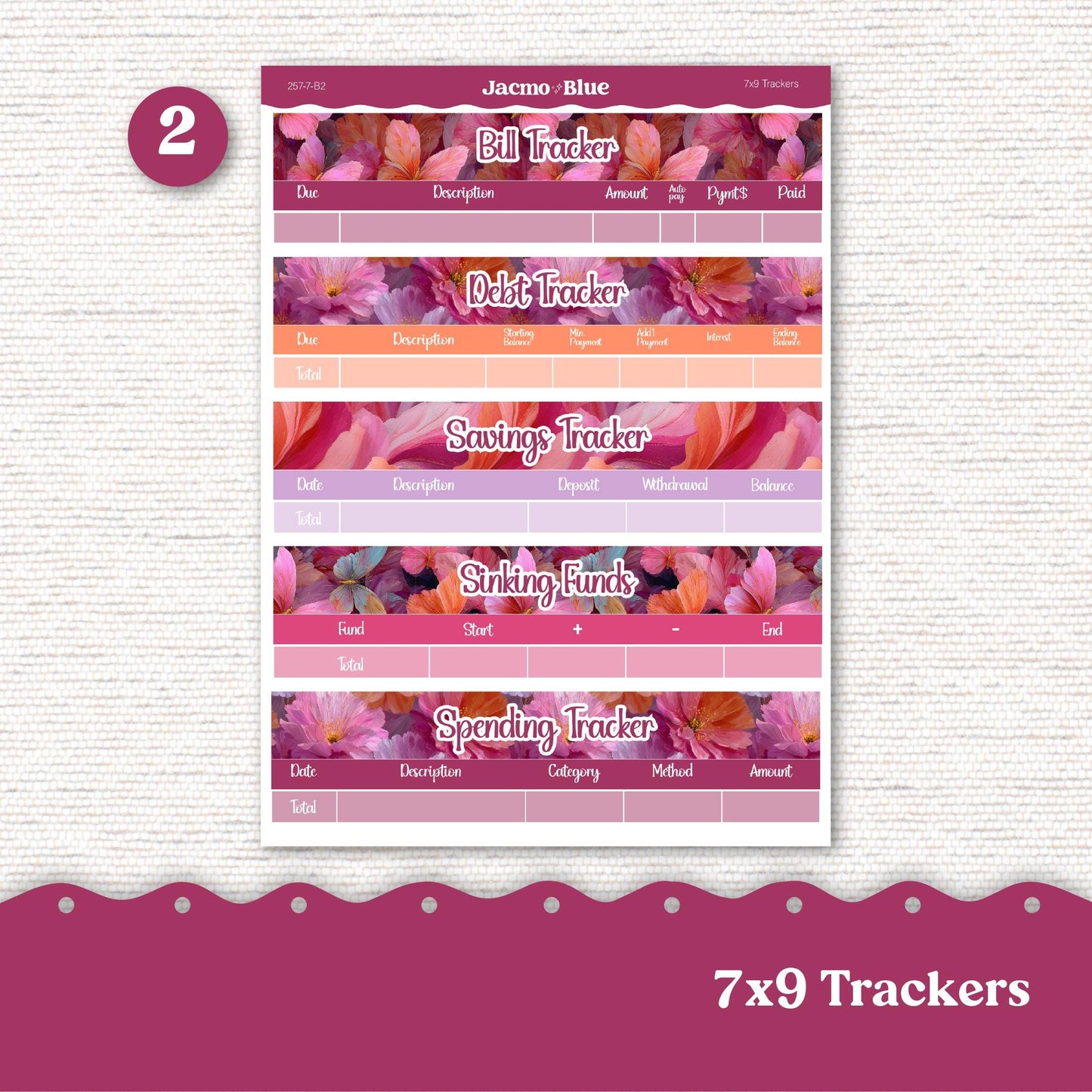 7x9 Budget Planner Sticker Kit Budget by Paycheck Trackers - Kit 257 Bright Butterflies