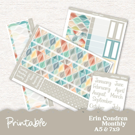 PRINTABLE Monthly Planner Stickers for Erin Condren 7x9 and A5 - Print and Cut Silhouette and Cricut - 259P Southwestern Zen