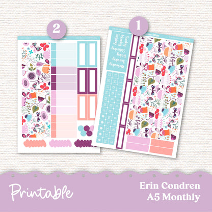 PRINTABLE Monthly Planner Stickers for Erin Condren 7x9 and A5 - Print and Cut Silhouette and Cricut - 258P Lavender Doodle