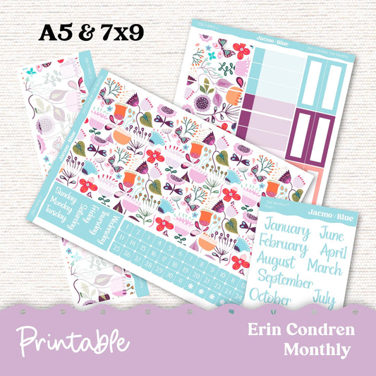 PRINTABLE Monthly Planner Stickers for Erin Condren 7x9 and A5 - Print and Cut Silhouette and Cricut - 258P Lavender Doodle
