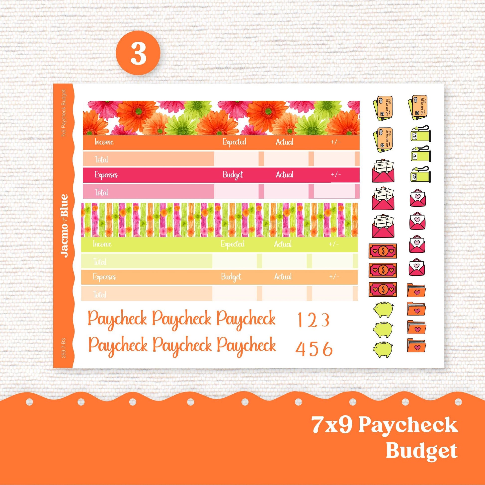 7x9 Budget Planner Sticker Kit Budget by Paycheck Trackers - Kit 256 Bright Gerber Daisies