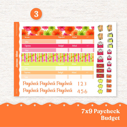 7x9 Budget Planner Sticker Kit Budget by Paycheck Trackers - Kit 256 Bright Gerber Daisies