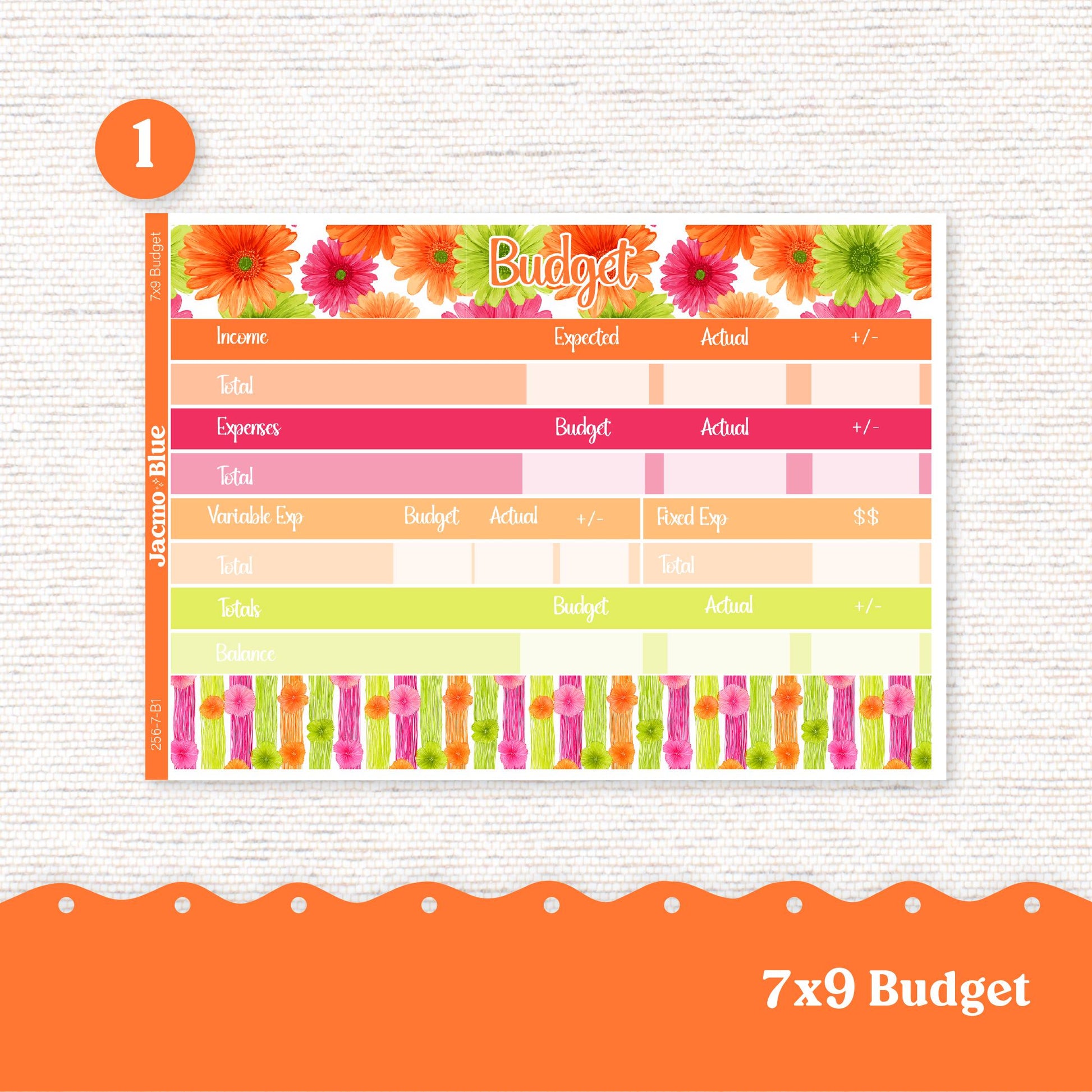 7x9 Budget Planner Sticker Kit Budget by Paycheck Trackers - Kit 256 Bright Gerber Daisies