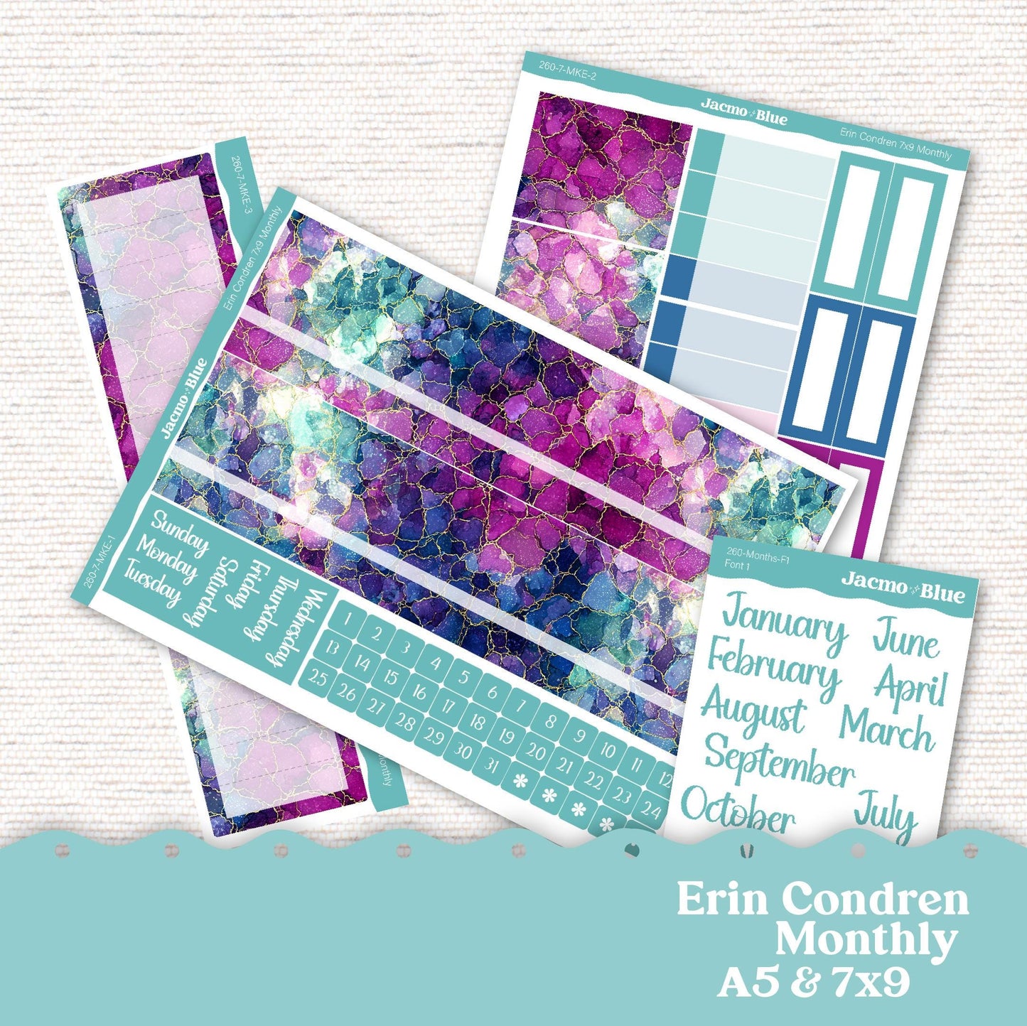 Erin Condren Monthly Planner Stickers 7x9 A5 Kit Monthly Planner ECLP Sticker Kit 260 Crackle