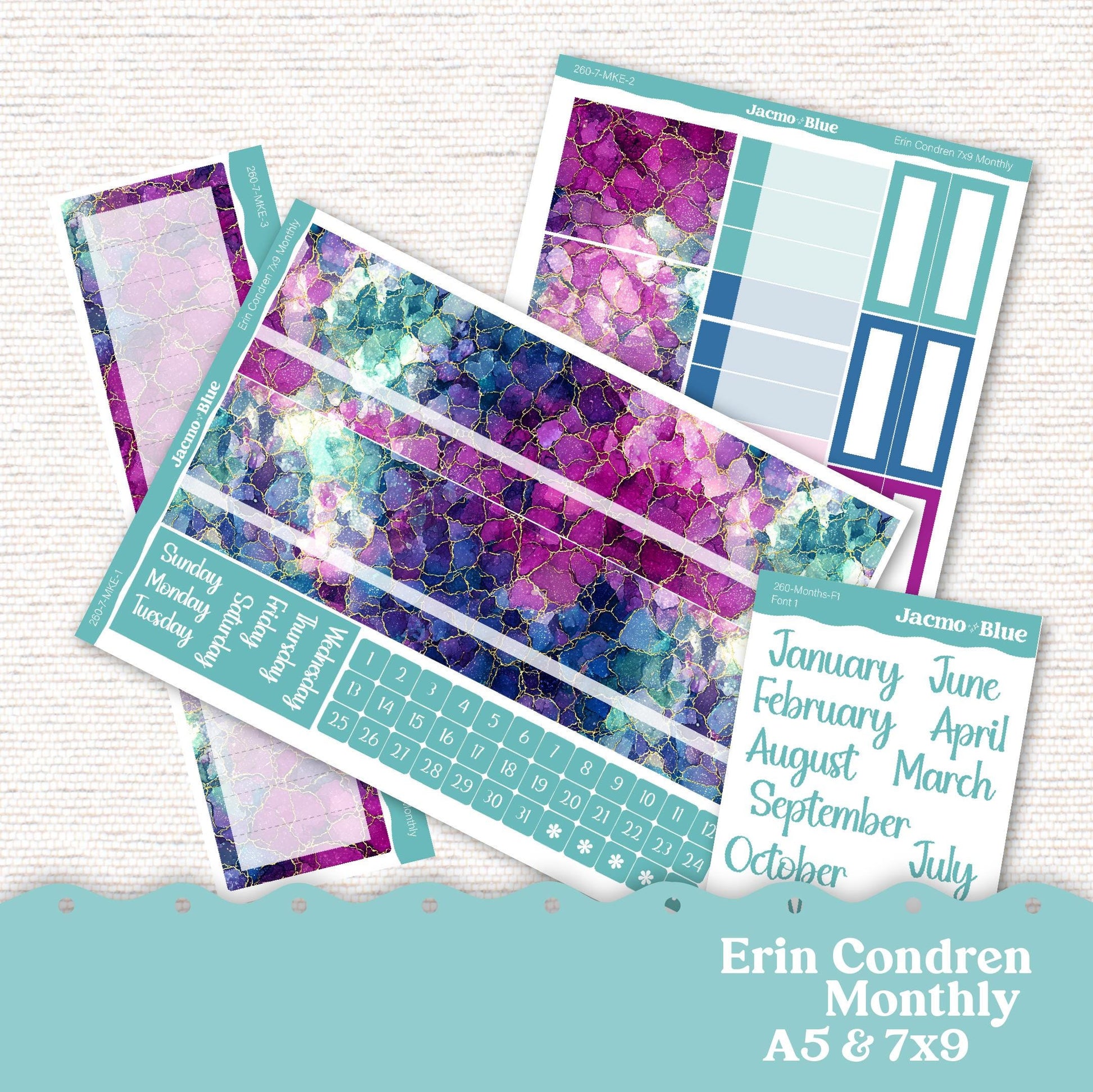 Erin Condren Monthly Planner Stickers 7x9 A5 Kit Monthly Planner ECLP Sticker Kit 260 Crackle