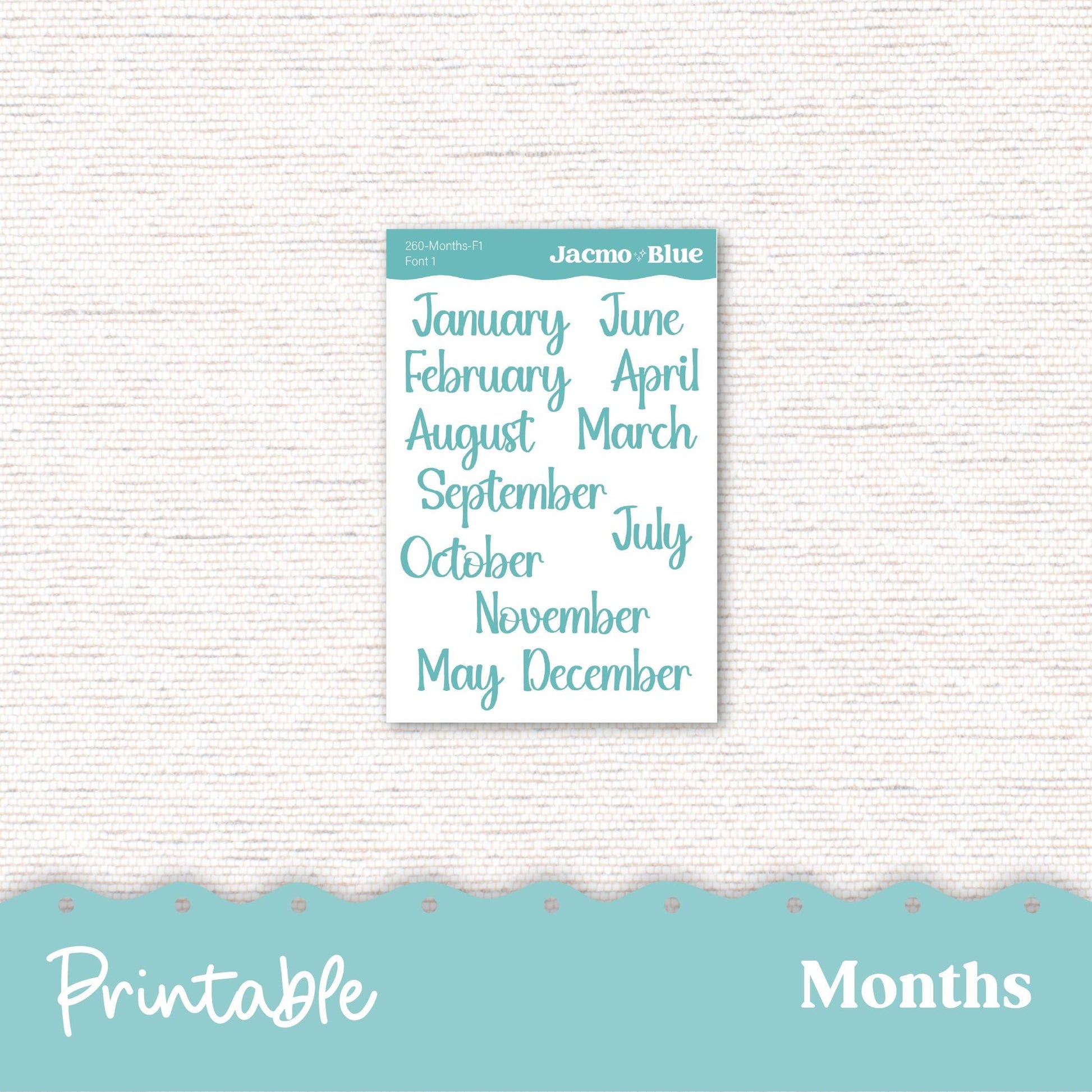 Hobonichi PRINTABLE Monthly Planner Stickers for Hobo Cousin A5 - Print and Cut Silhouette and Cricut - 260P Crackle