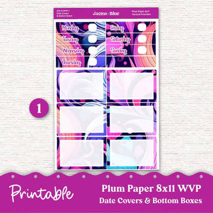 PRINTABLE 8x11 Weekly Vertical Priorities Sticker Kit Plum Paper Silhouette Cricut Transparent PNG Files 240P Outrageous Bright Pink Purple