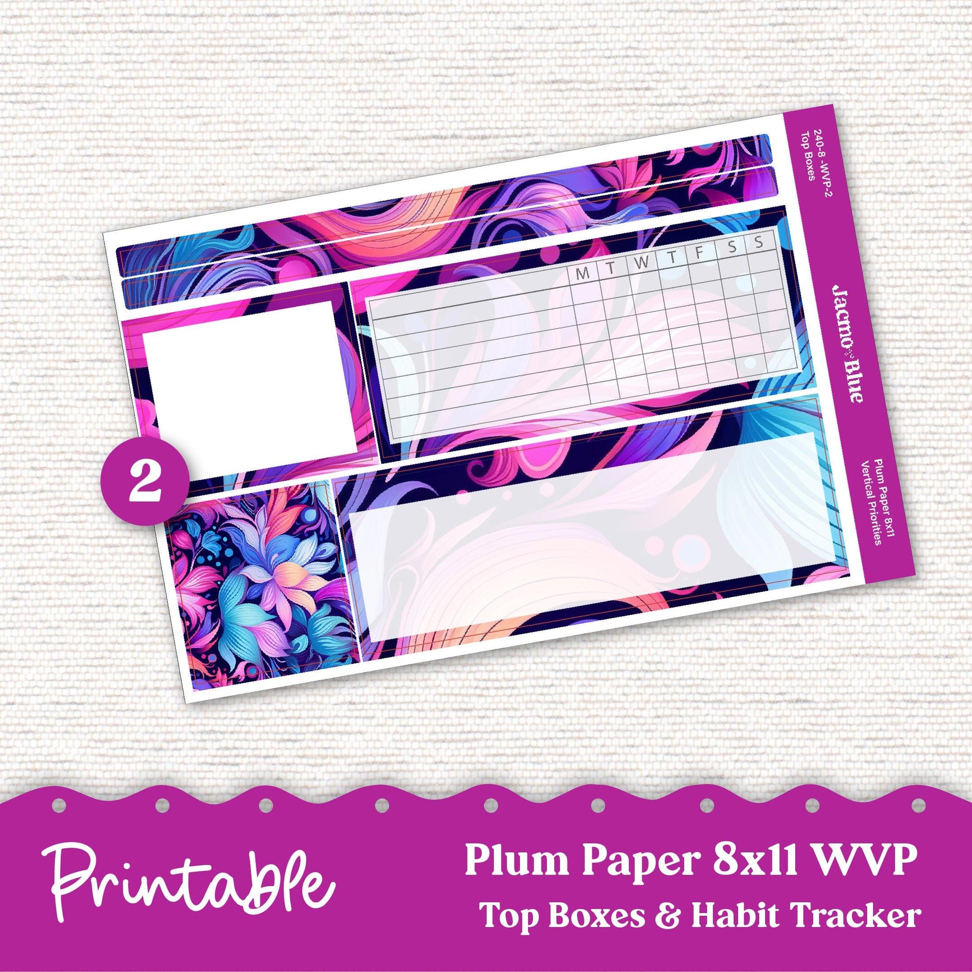 PRINTABLE 8x11 Weekly Vertical Priorities Sticker Kit Plum Paper Silhouette Cricut Transparent PNG Files 240P Outrageous Bright Pink Purple