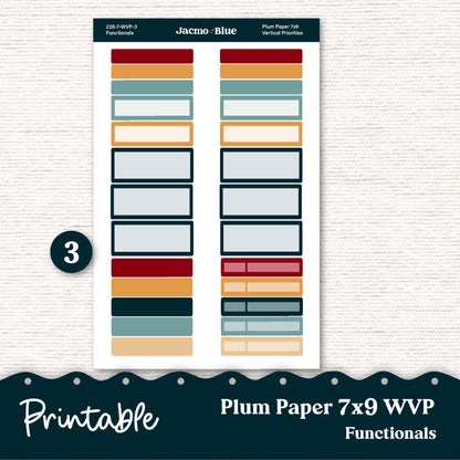 PRINTABLE 7x9 Weekly Vertical Priorities Sticker Kit Plum Paper Silhouette Cricut Transparent PNG Files 228P December Swirls