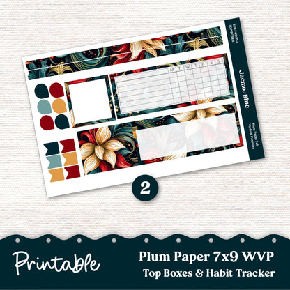 PRINTABLE 7x9 Weekly Vertical Priorities Sticker Kit Plum Paper Silhouette Cricut Transparent PNG Files 228P December Swirls