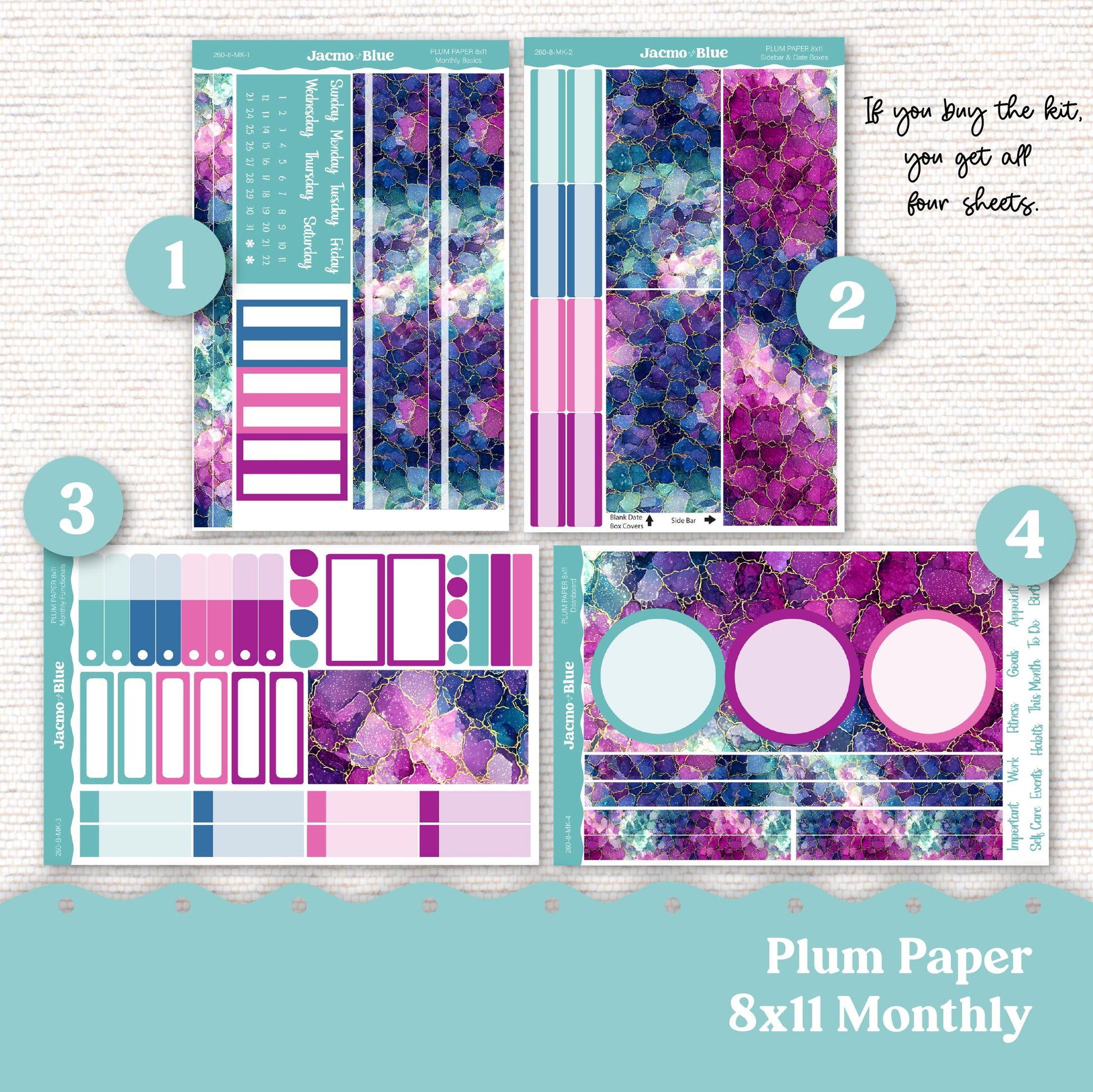 Plum Paper Monthly Sticker Kit for 8x11 7x9 A5 Planners Stickers - Kit 260 Crackle