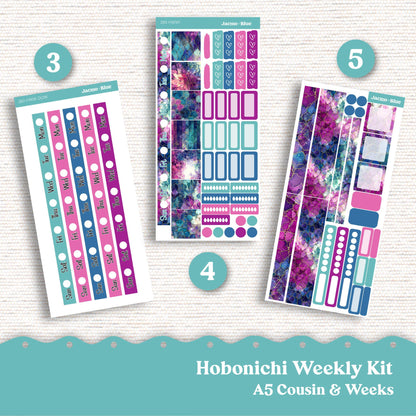 Hobonichi Cousin & Hobonichi Weeks Weekly Planner Sticker Kit 260 Crackle - Sterling Ink Common Planner 1.3" columns