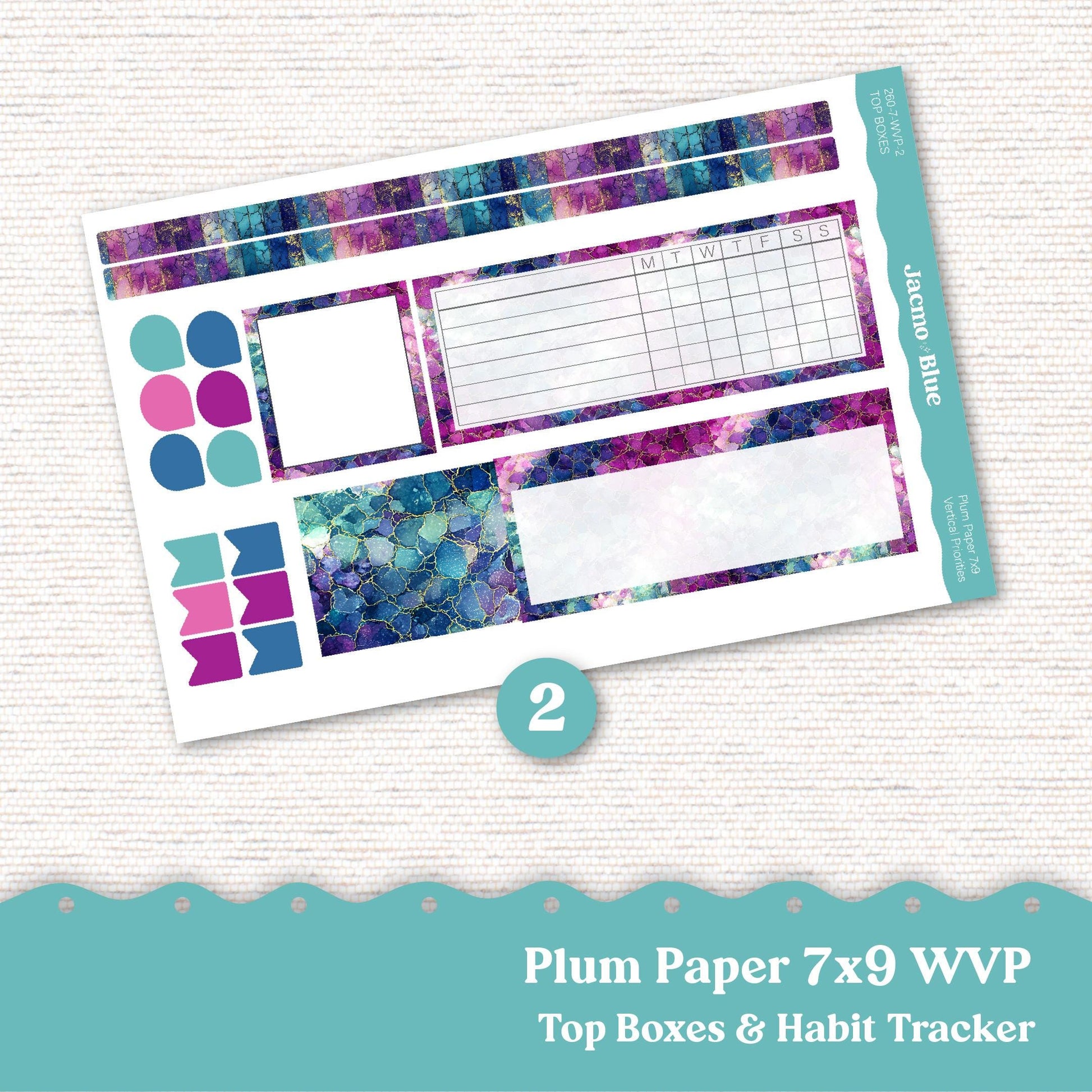 Weekly Vertical Priorities Plum Paper Planner Stickers Kit 260 Crackle 7x9 or 8x11