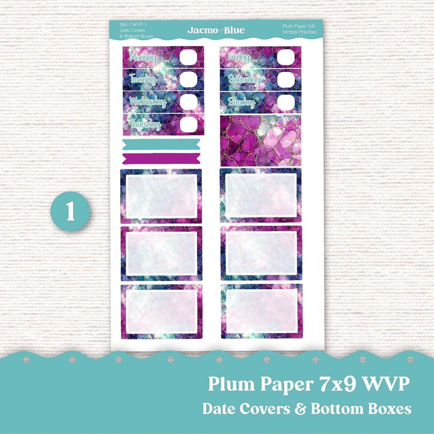 Weekly Vertical Priorities Plum Paper Planner Stickers Kit 260 Crackle 7x9 or 8x11