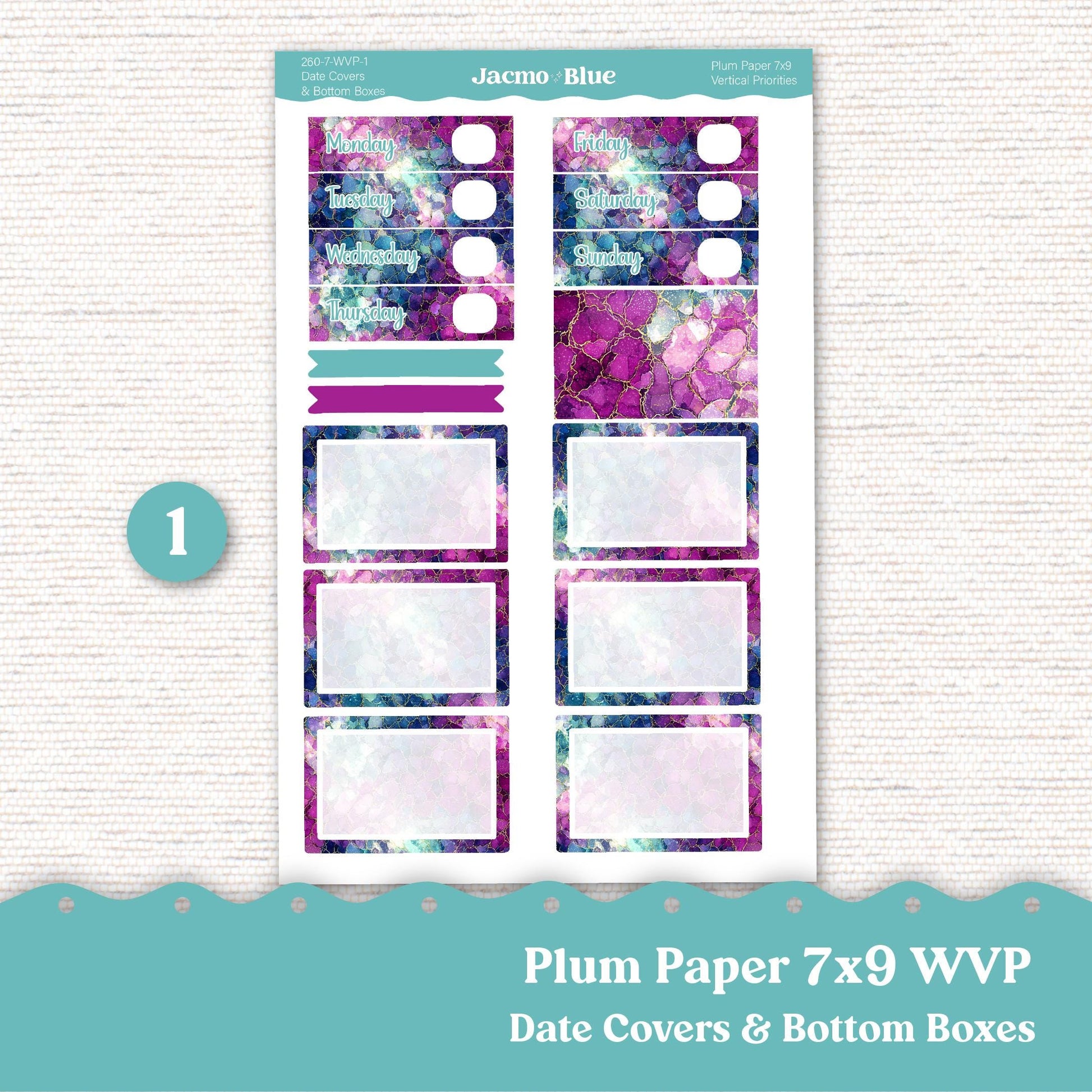 Weekly Vertical Priorities Plum Paper Planner Stickers Kit 260 Crackle 7x9 or 8x11