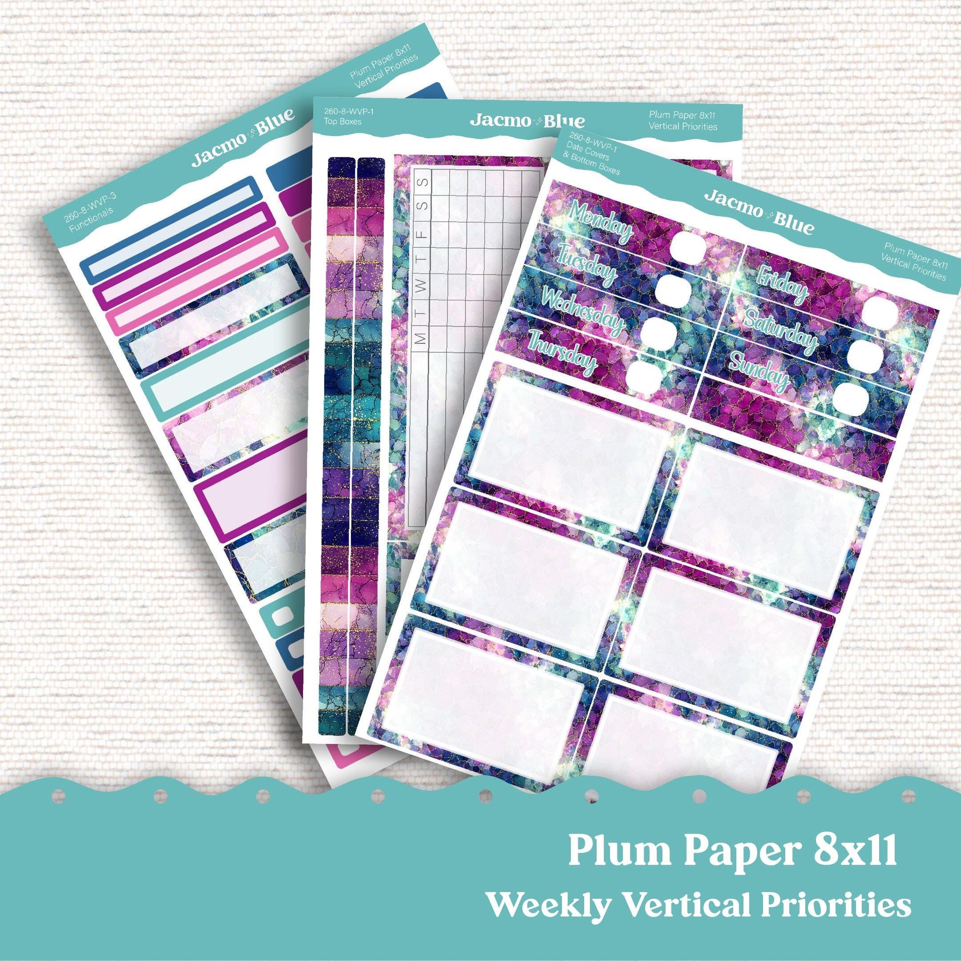 Weekly Vertical Priorities Plum Paper Planner Stickers Kit 260 Crackle 7x9 or 8x11